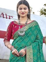 Cyan Green Soft Silk Jequard Bandhini saree