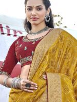 Saffron Soft Silk Jequard Bandhini saree