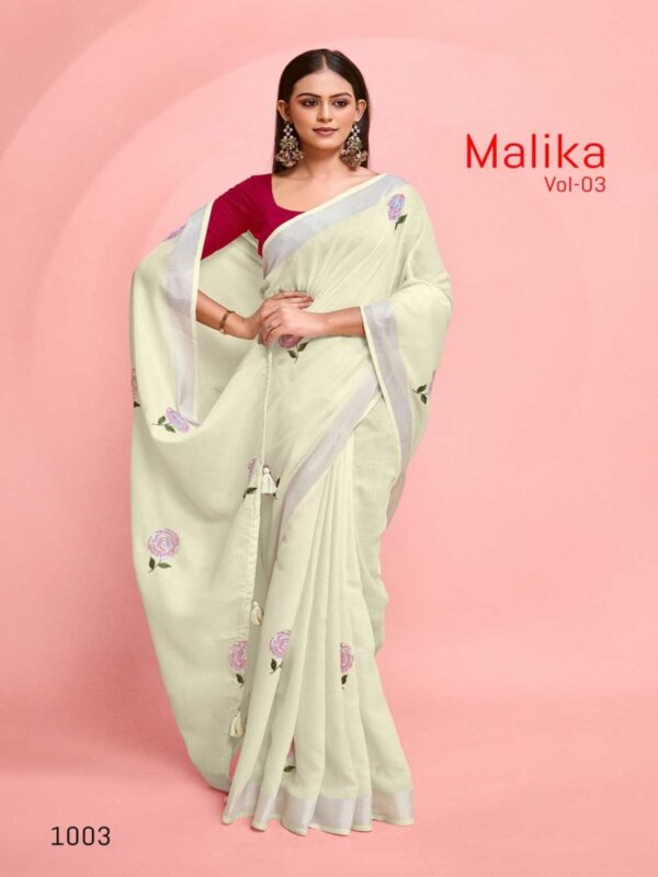 Creme Pure Linen Printed saree