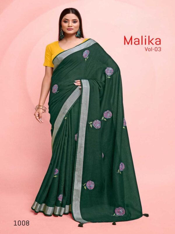 Dark Green Pure Linen Printed saree