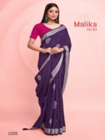 Dark Purple Pure Linen Printed saree