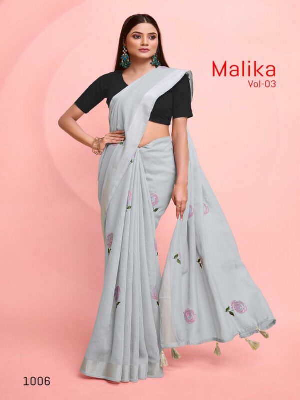 Light Gray Pure Linen Printed saree