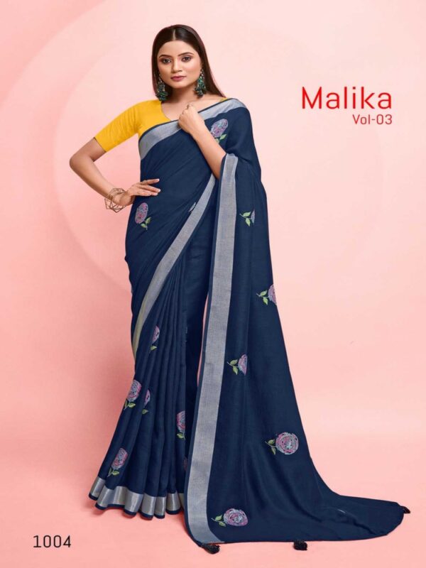 Midnight Blue Pure Linen Printed saree