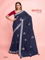 Navy Blue Pure Linen Printed saree