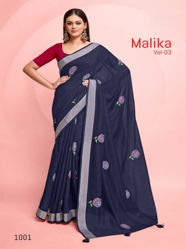 Navy Blue Pure Linen Printed saree