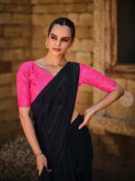 Black Soft Silk Plain saree