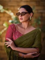 Mehendi Soft Silk Plain saree