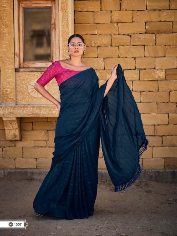 Midnight Blue Soft Silk Plain saree