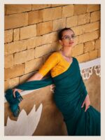 Peacock Blue Soft Silk Plain saree