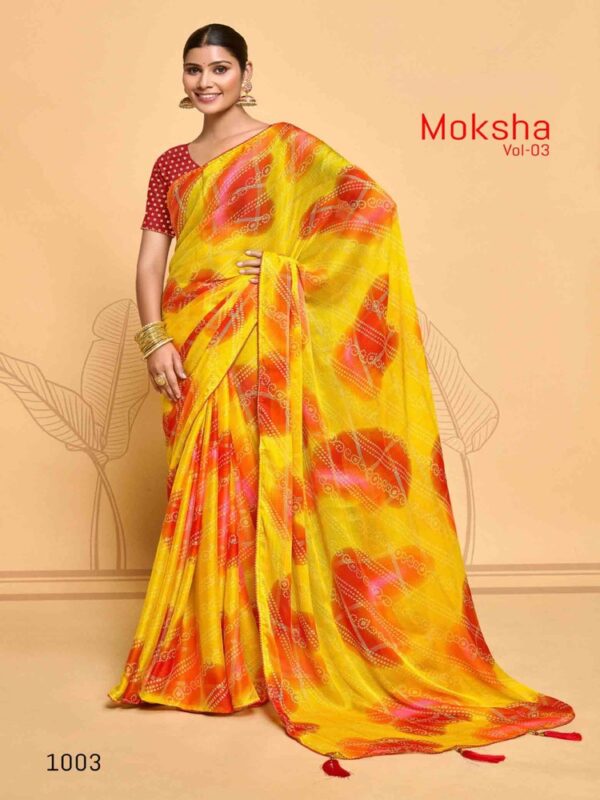 Comary Yellow Viscose Pattern Checks Bandhej saree