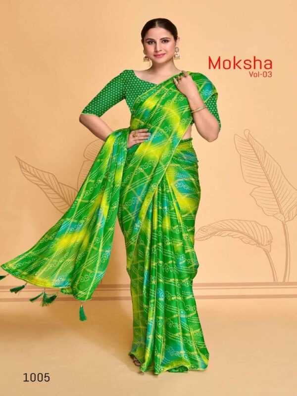 Kelly Green Viscose Pattern Checks Bandhej saree