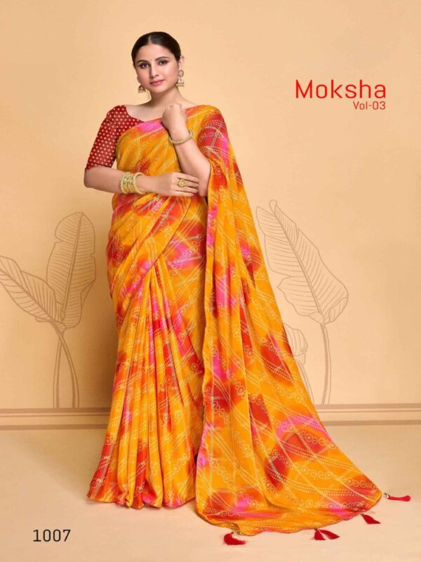 Mustard Yellow Viscose Pattern Checks Bandhej saree
