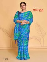 Neon Blue Viscose Pattern Checks Bandhej saree