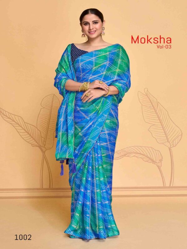 Neon Blue Viscose Pattern Checks Bandhej saree