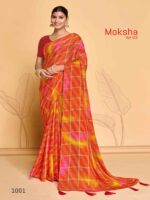 Orange Viscose Pattern Checks Bandhej saree