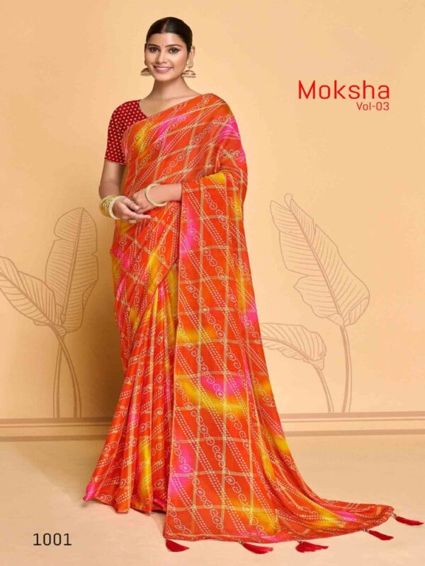 Orange Viscose Pattern Checks Bandhej saree
