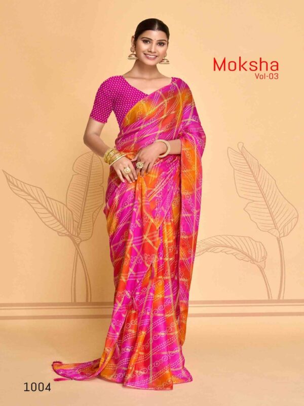 Pink Viscose Pattern Checks Bandhej saree