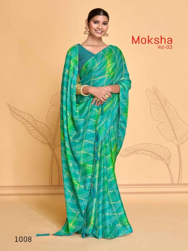 Sky Blue Viscose Pattern Checks Bandhej saree
