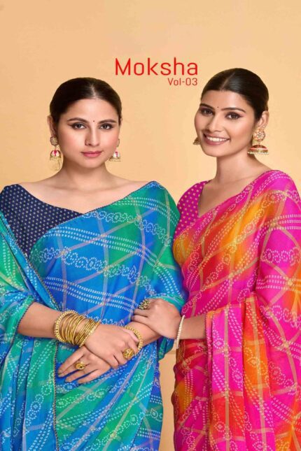 Thumbnail Viscose Pattern Checks Bandhej saree