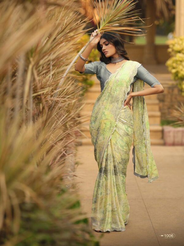 Mint Green Brasso Fancy Printed saree