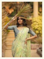 Mint Green Brasso Fancy Printed saree