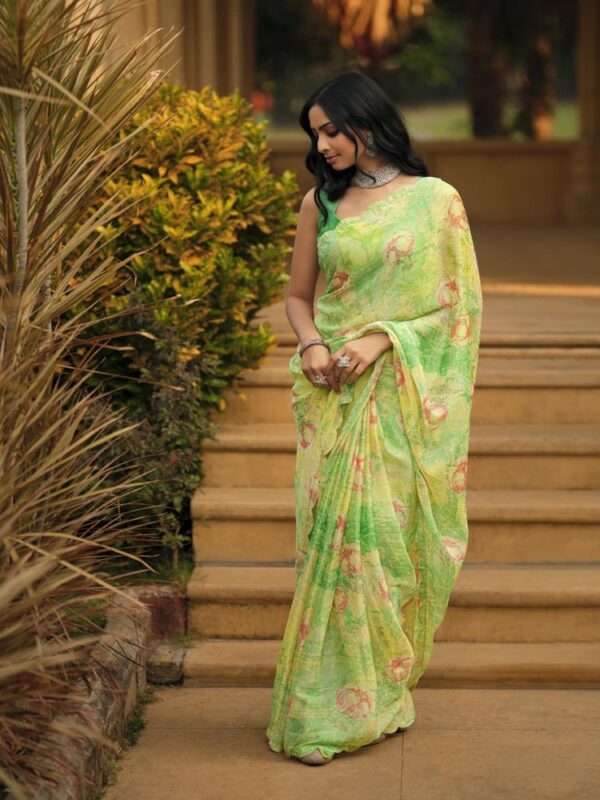 Pastel Green Brasso Fancy Printed saree