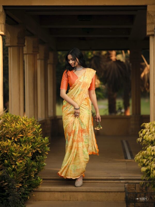 Pastel Yellow Brasso Fancy Printed saree
