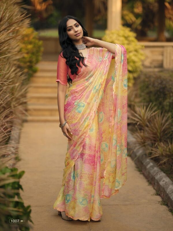 Soft Pink Brasso Fancy Printed saree