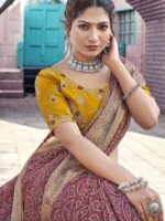 Brick Red Moss Georgette Bandhini saree