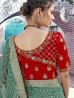 Cyan Green Moss Georgette Bandhini saree
