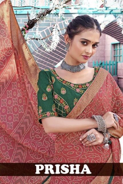 Thumbnail Moss Georgette Bandhini saree