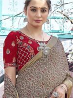 Warm Gray Moss Georgette Bandhini saree