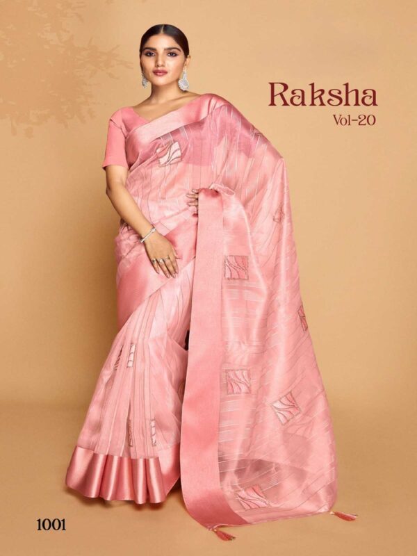 Carnation Pink Organza Silk Plain saree