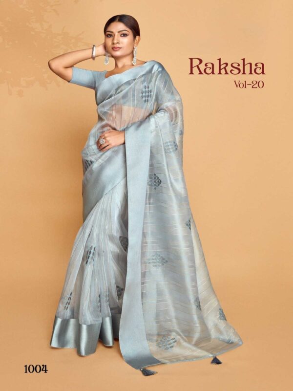 Light Gray Organza Silk Plain saree