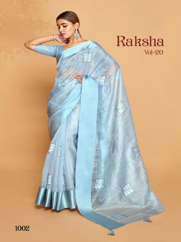 Sky Blue Organza Silk Plain saree