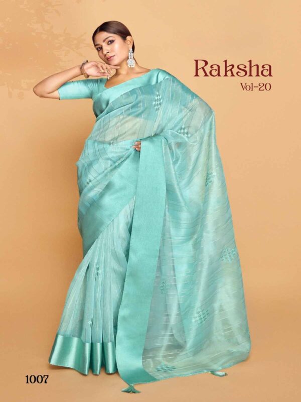 Tiffany Blue Organza Silk Plain saree