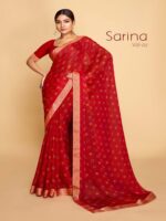Carmine Red PC Moss Fancy Printed saree