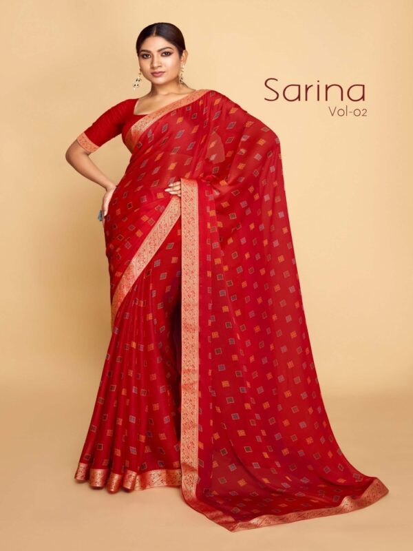 Carmine Red PC Moss Fancy Printed saree
