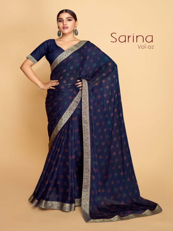 Midnight Blue PC Moss Fancy Printed saree
