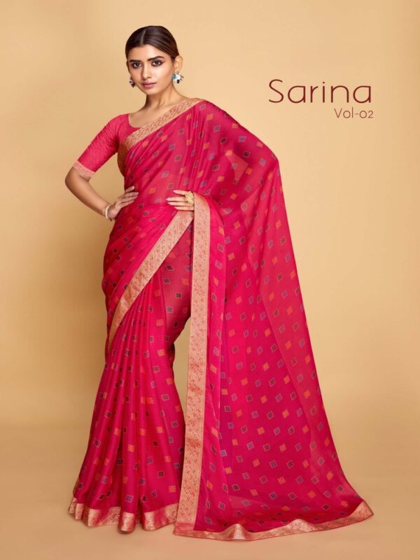 Rose Red PC Moss Fancy Printed saree
