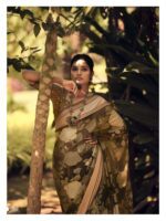 Avocado Green Dull Moss Brasso Fancy Printed saree