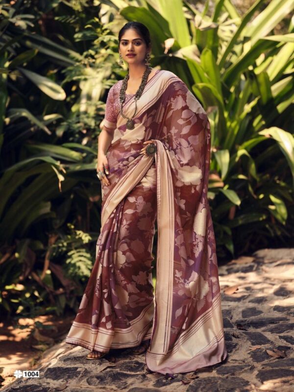 Brick Red Dull Moss Brasso Fancy Printed saree