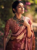 Brick Red Dull Moss Brasso Fancy Printed saree