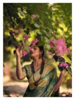 Forest Green Dull Moss Brasso Fancy Printed saree