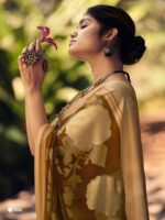 Metallic Gold Dull Moss Brasso Fancy Printed saree