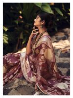 Ruby Red Dull Moss Brasso Fancy Printed saree