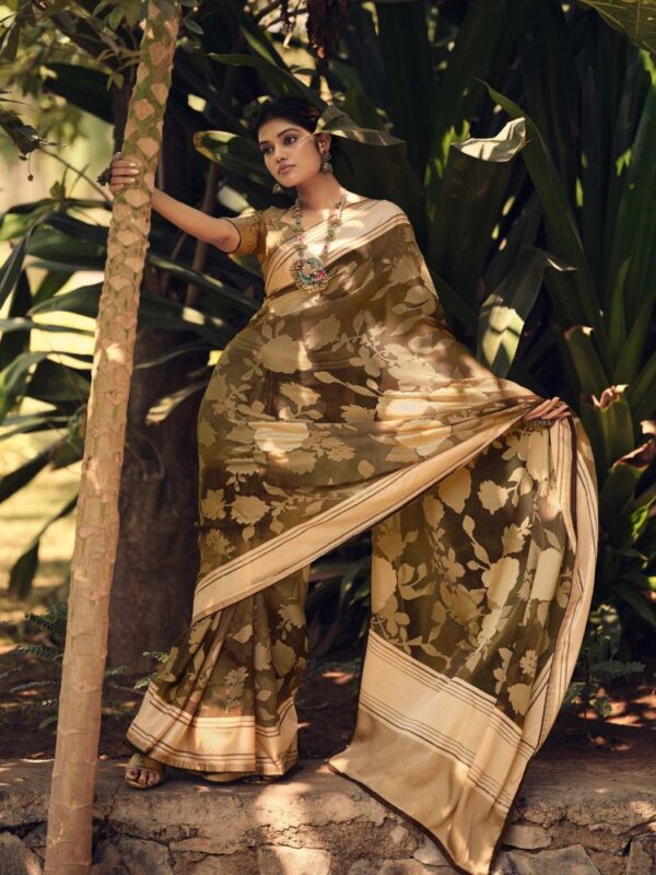 Rust Dull Moss Brasso Fancy Printed saree