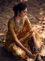Rust Dull Moss Brasso Fancy Printed saree
