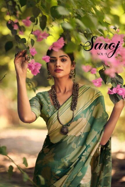 Thumbnail Dull Moss Brasso Fancy Printed saree