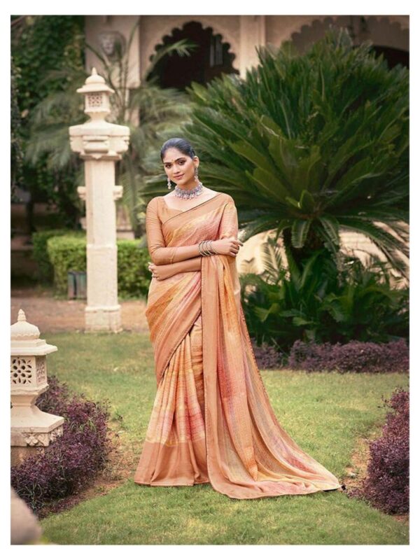 Yellow Orange Dull Moss Fancy Printed saree